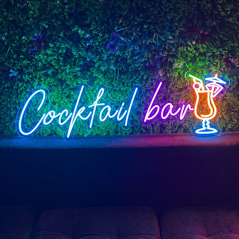 Cocktail bar with cocktail glass neon sign