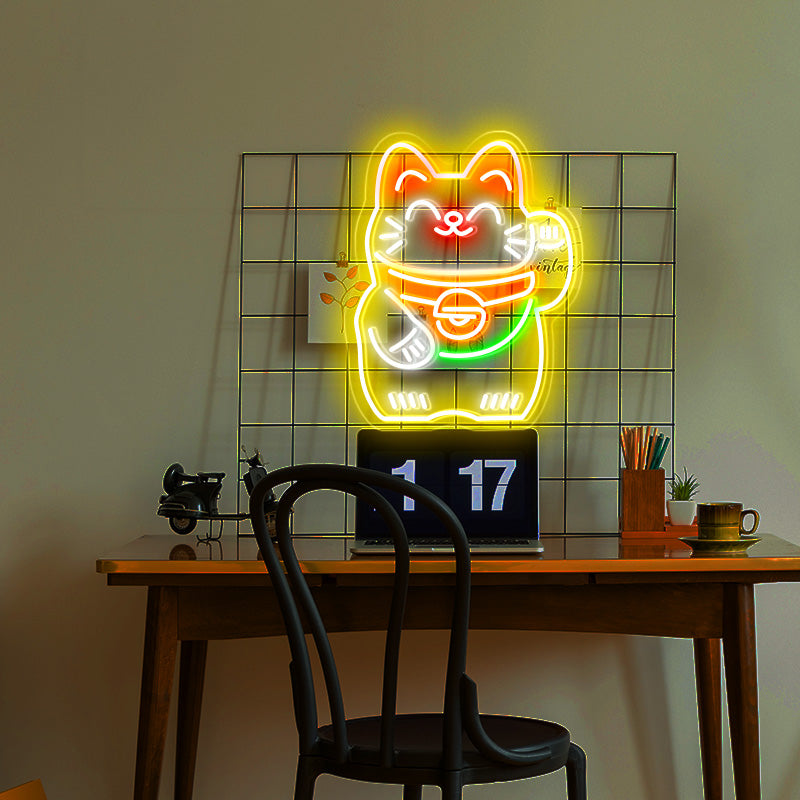 Smiling Lucky Cat Neon Sign