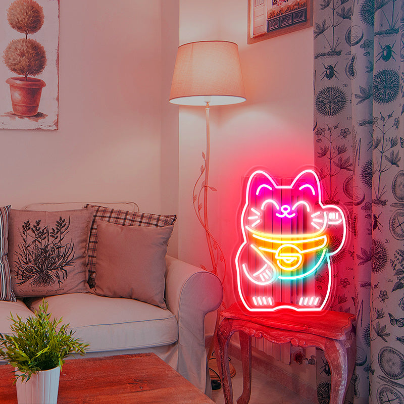 Smiling Lucky Cat Neon Sign