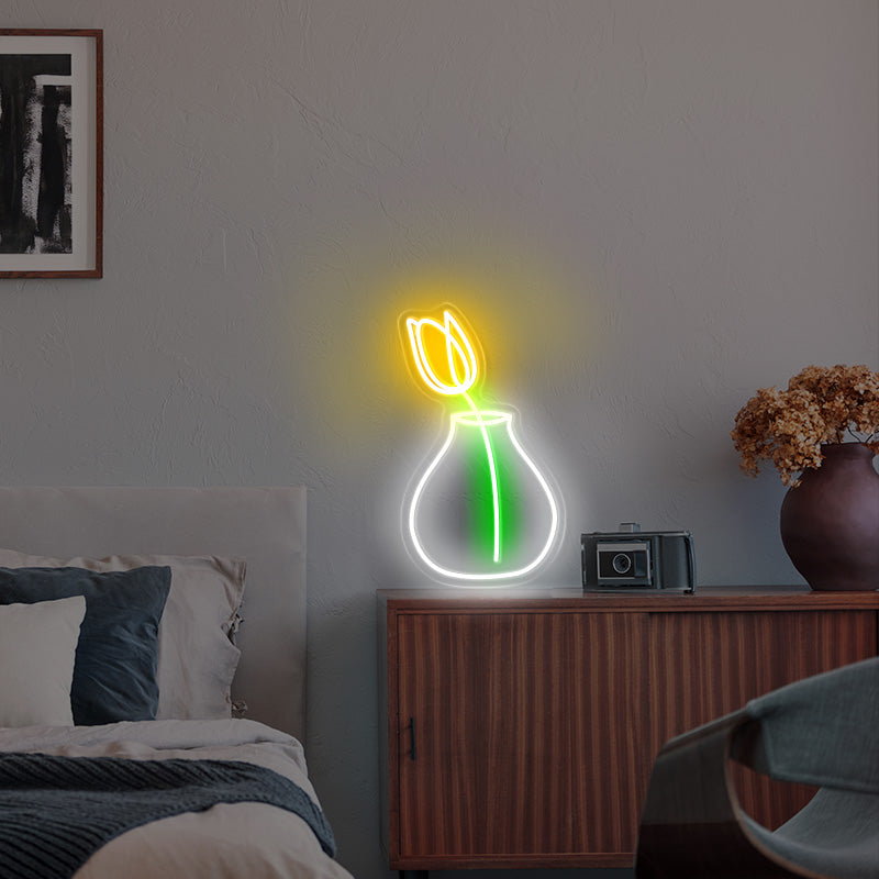 Glowing Tulip in a Vase LED Neon Sign
