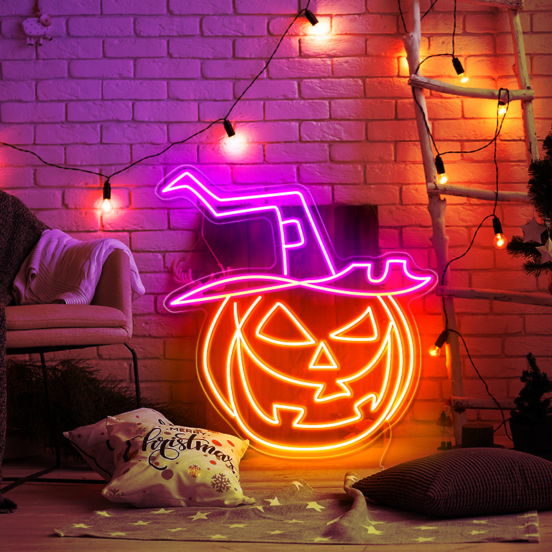 Wizard hat & Pumpkin neon light
