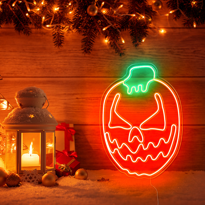 Cute Pumpkin Carving Neon Wall Art