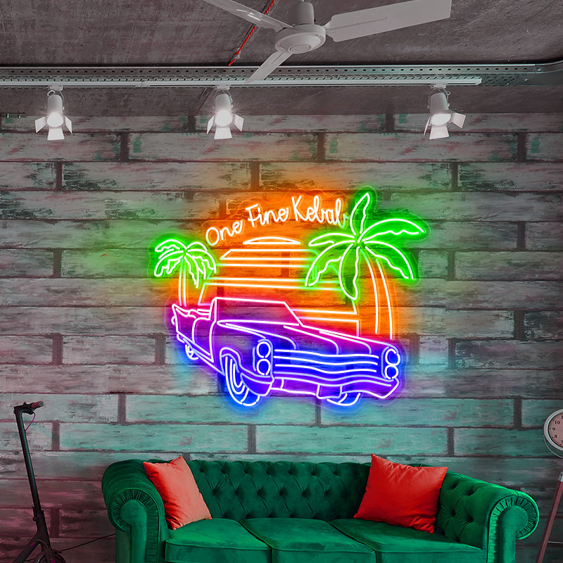 Car & coconut tree neon art