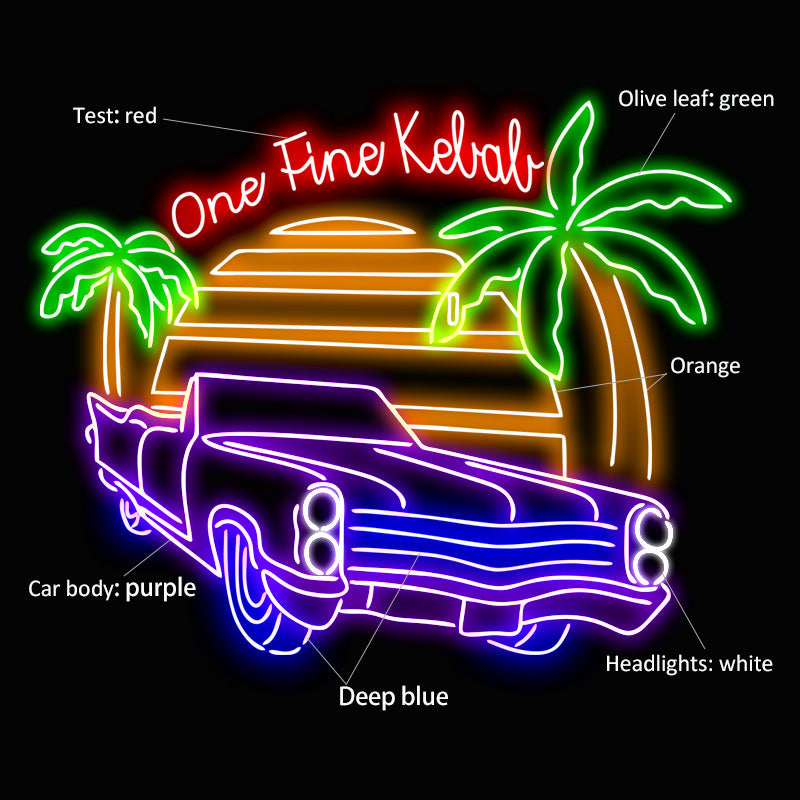Car & coconut tree neon art