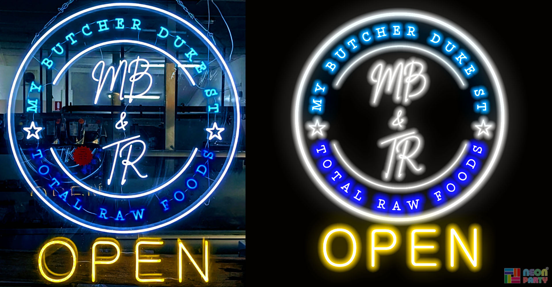 Neon Party highlights Total Raw Foods & My Butcher in Duke St, Gympie, Queensland.
