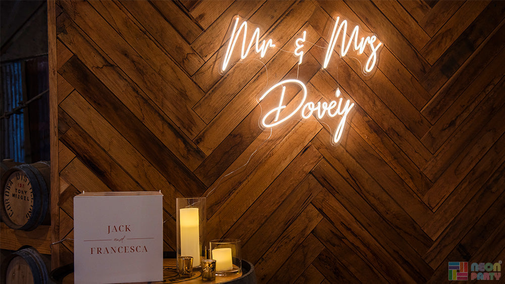 Neon Party's Custom LED Neon Sign Added a Timeless Glow to Mr. and Mrs. Dovey’s Wedding Day