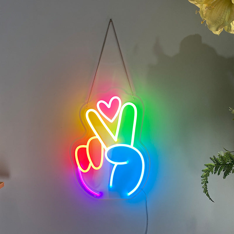 Peace Sign with Heart Neon