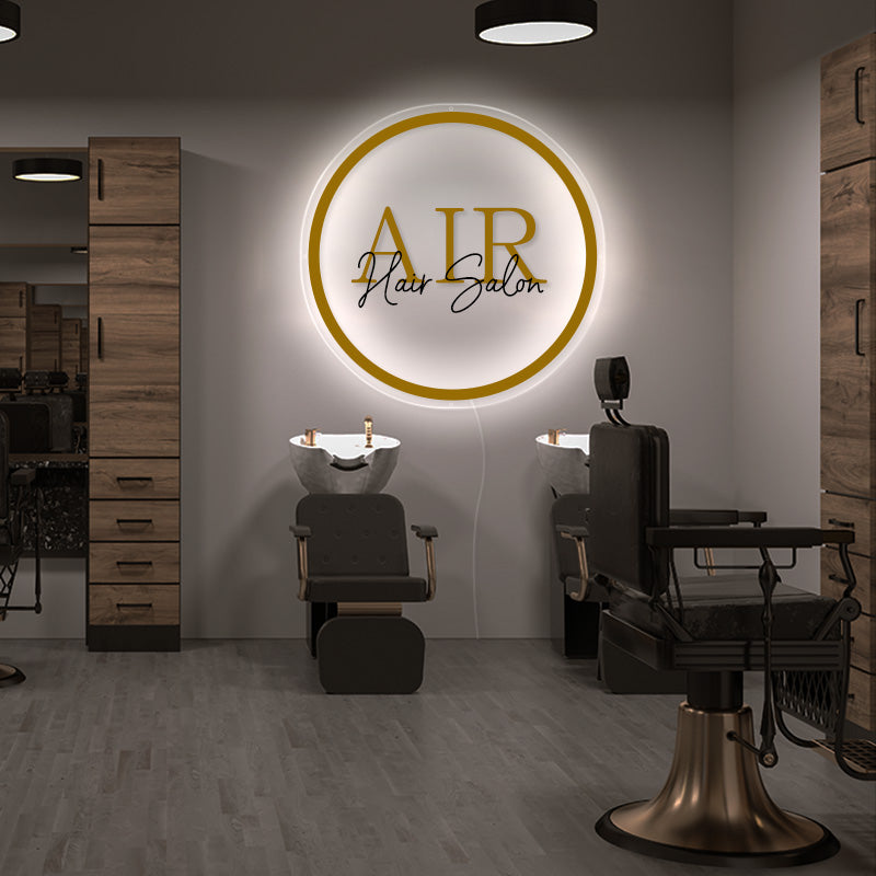 Neon Acrylic Round Backlit Signs For Hair Salon