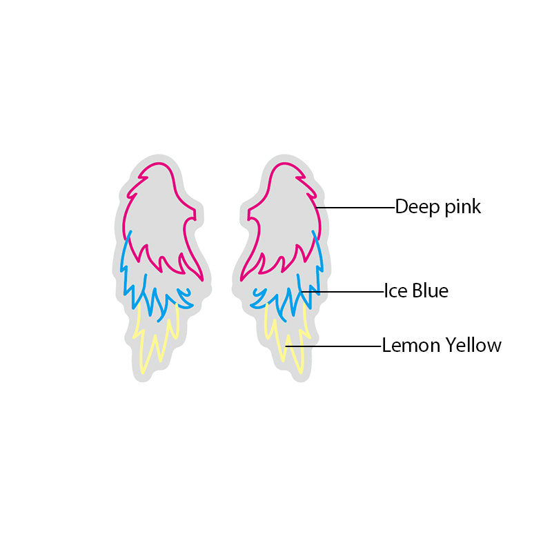 Three coloured Angel Wings LED neon sign labelled diagram. 
