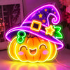 Cute Pumpkin & Witch Hat Neon Sign