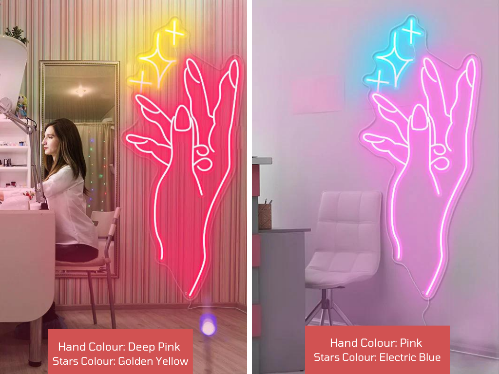 2 Nail salon neon light. 1st neon light is in Deep Pink and Golden Yellow colours. 2nd neon light is in pink and electric blue.