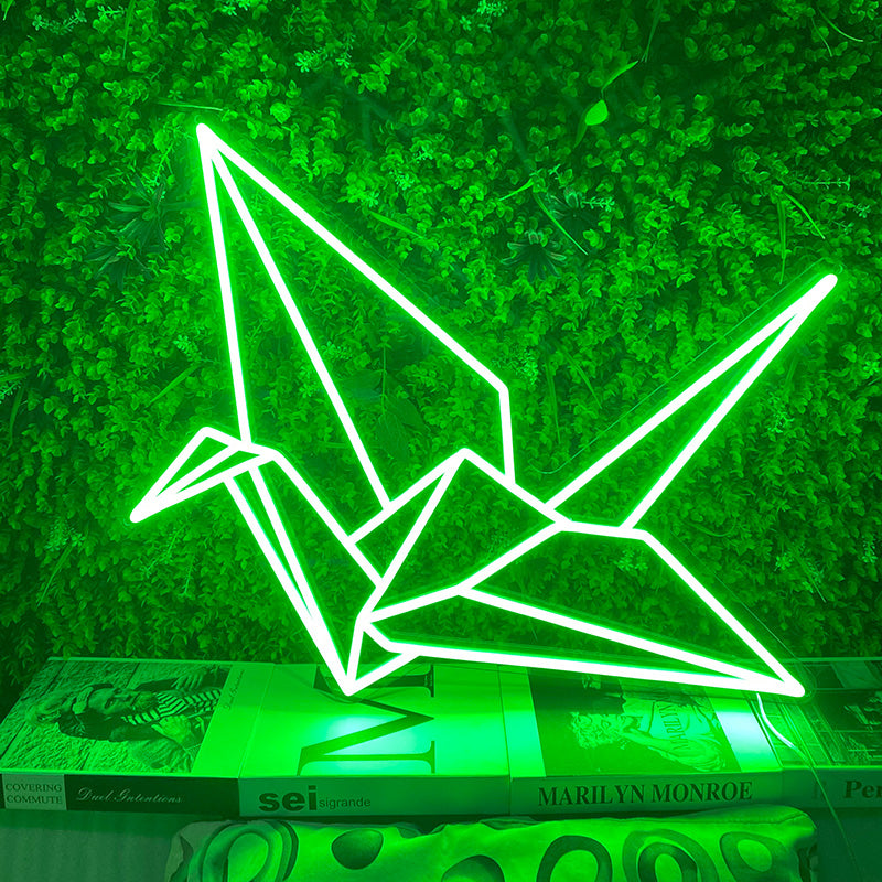 Paper cranes neon light