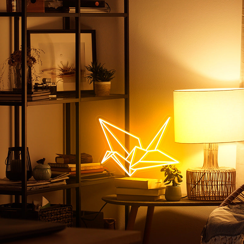 Paper cranes neon light