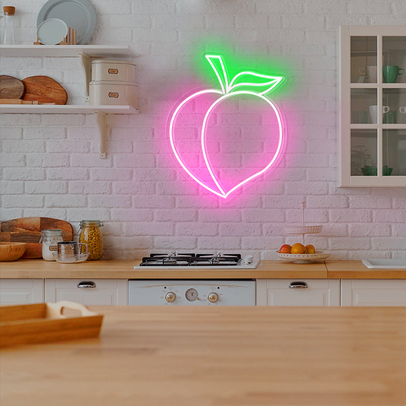Peach with Green Leaves LED neon sign