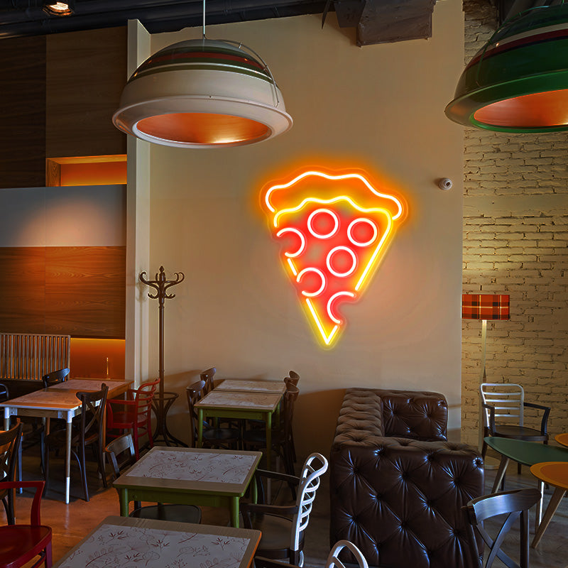 Pepperoni pizza slice neon sign