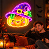 Cute Pumpkin & Witch Hat Neon Sign