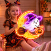 Cute Witch Ghost & Moon Halloween Neon Sign