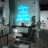 all you need is great hair LED neon sign in Electric Blue. Sign produced by Neon Party Australia. 