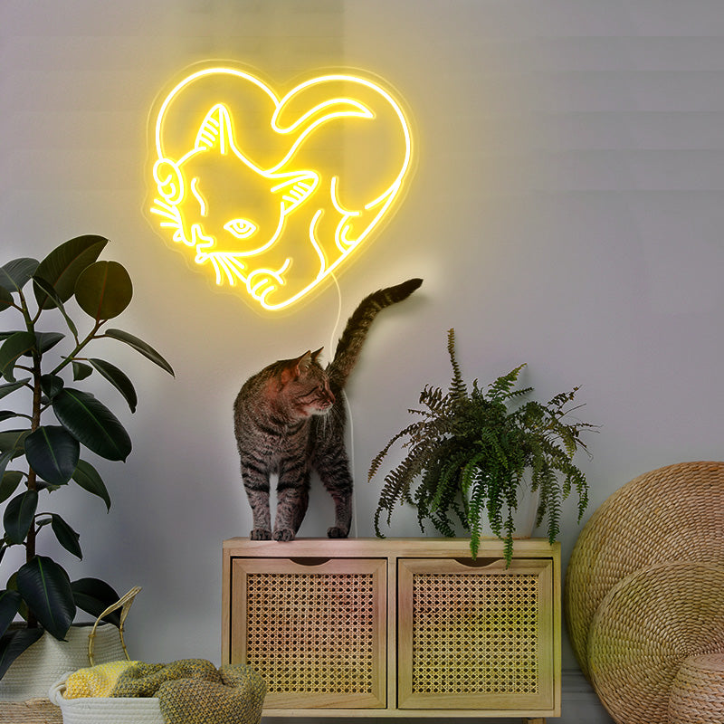 Edgy Cat in Heart LED neon art