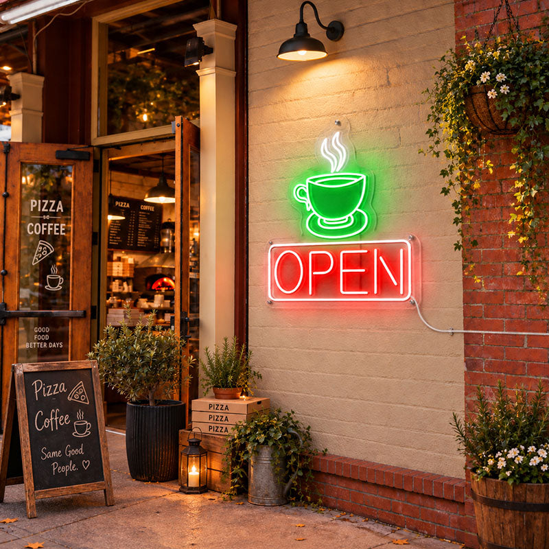 Coffee shop open sign