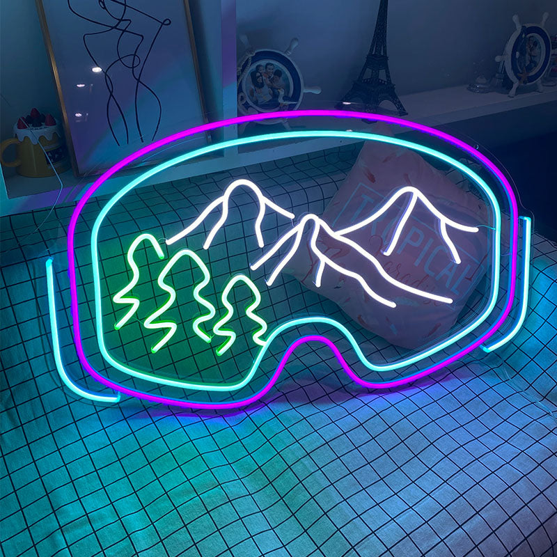 Ski Goggles with Mountains Neon