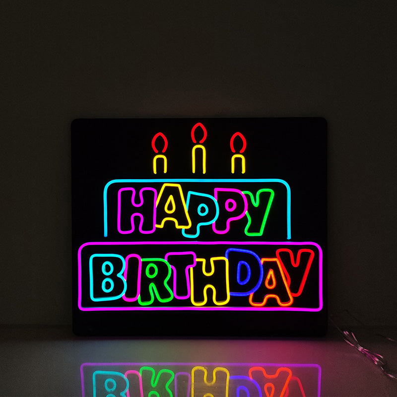 Colourful Happy Birthday Cake with Canndles Neon Light