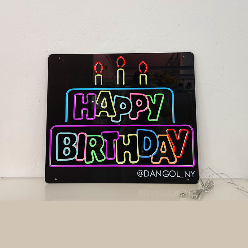 Colourful Happy Birthday Cake with Canndles Neon Light