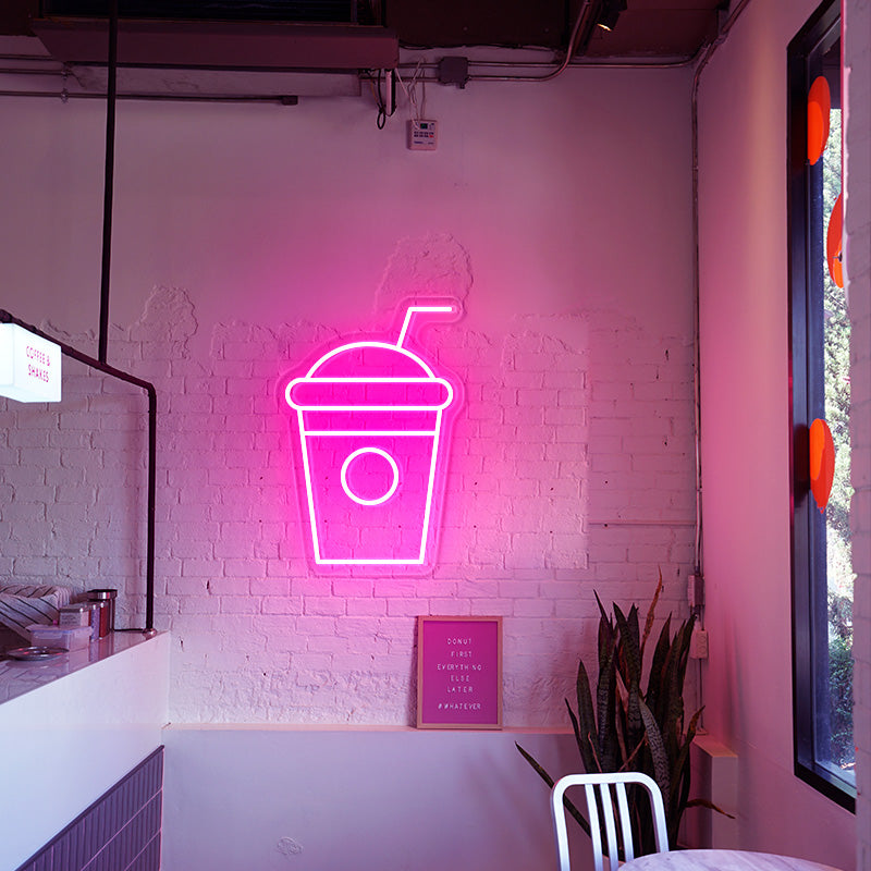 Takeaway Drink Cup with Straw Neon