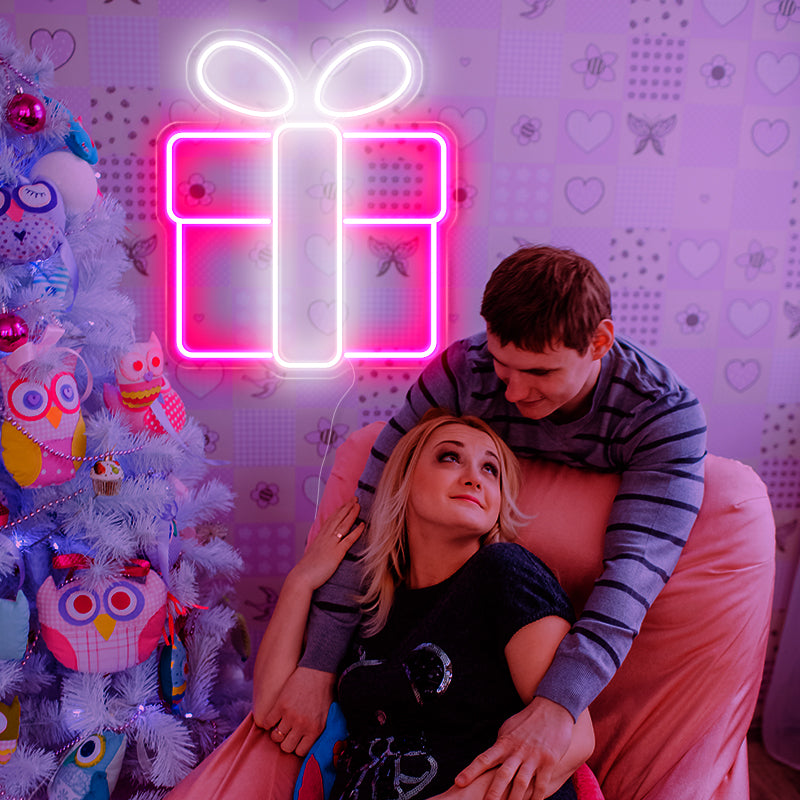 Cute Christmas Gift Box Neon Sign