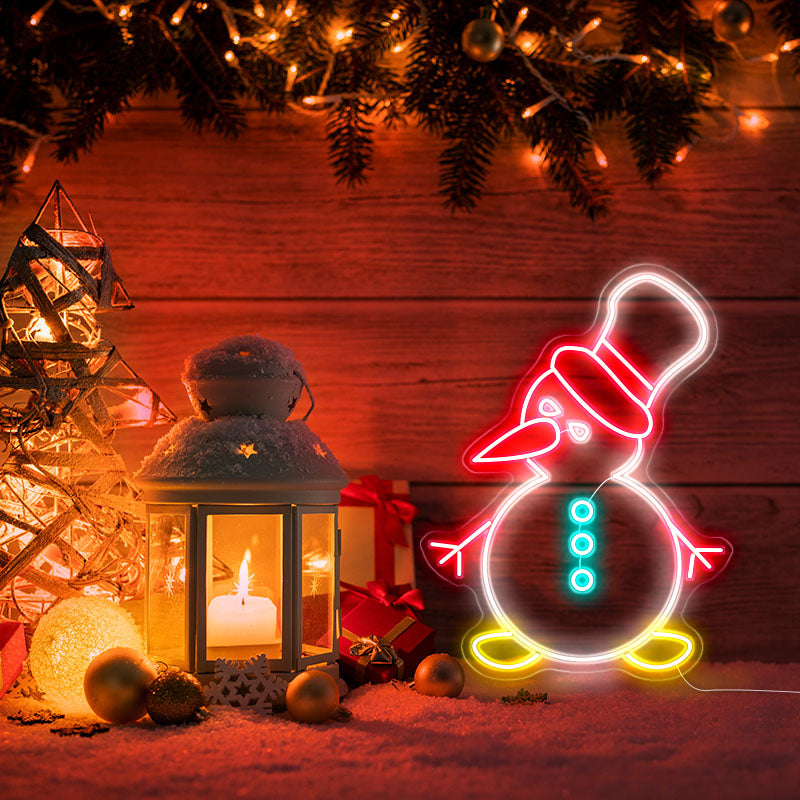 Cute colourful Snowman neon wall art