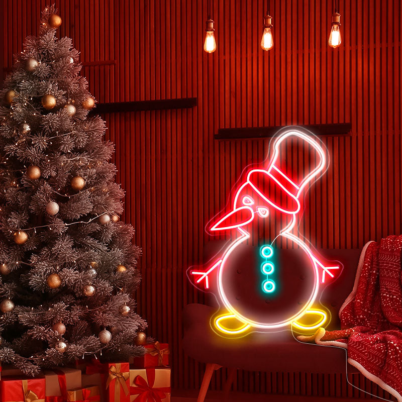 Cute colourful Snowman neon wall art