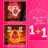 Santa Claus & Cute Reindeer neon Christmas Gift box