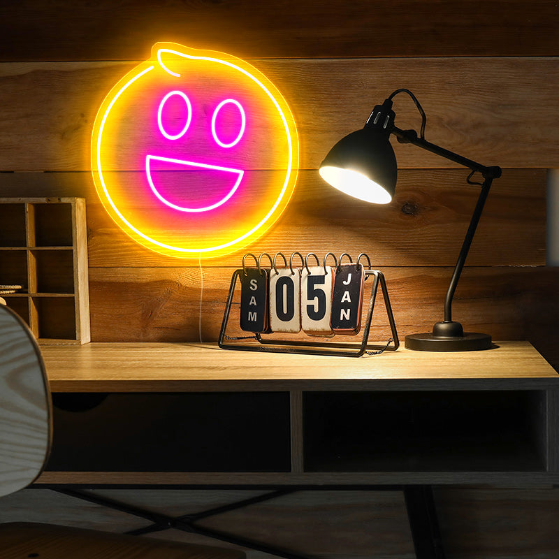 Smiley face with fringe emoji LED neon sign