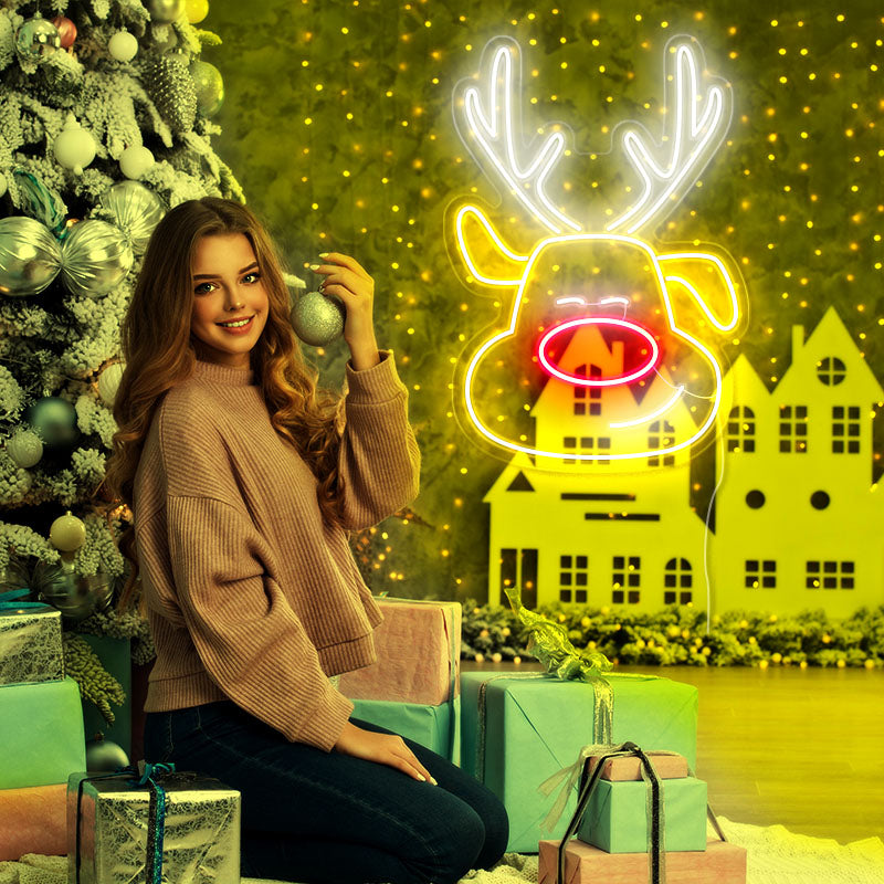 Cute Reindeer Neon Wall Art