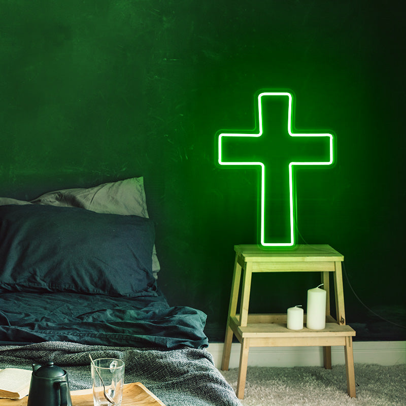 Cross neon Christian wall art