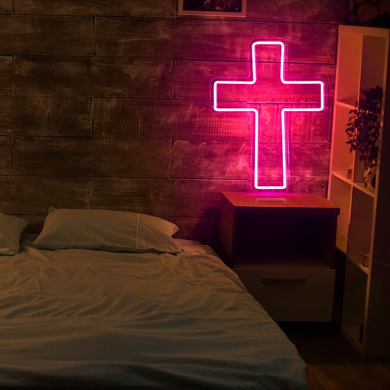 Cross neon Christian wall art