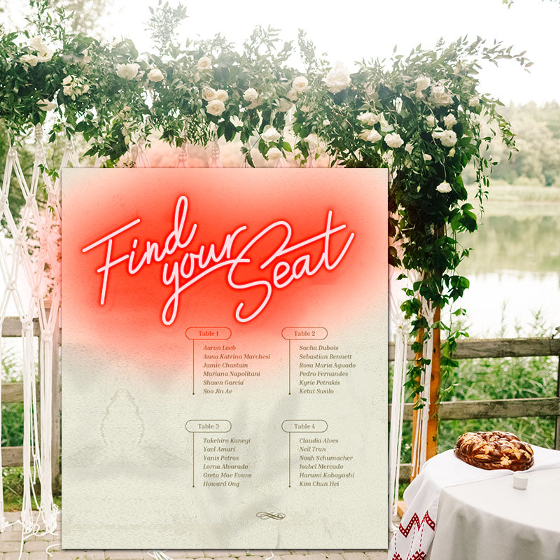 Find Your Seat neon sign wedding decor