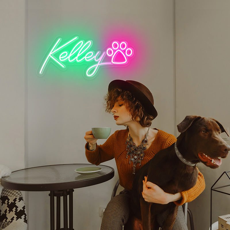 Kelly Neon Name With Cute Pawprint neon light