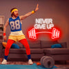 Never Give Up Dumbbell Neon Sign