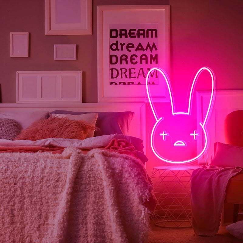 Pink Neon Rabbit Cute Pink Rabbit Neon Art Sign | Custom Cute Neon Sign For Kids Room
