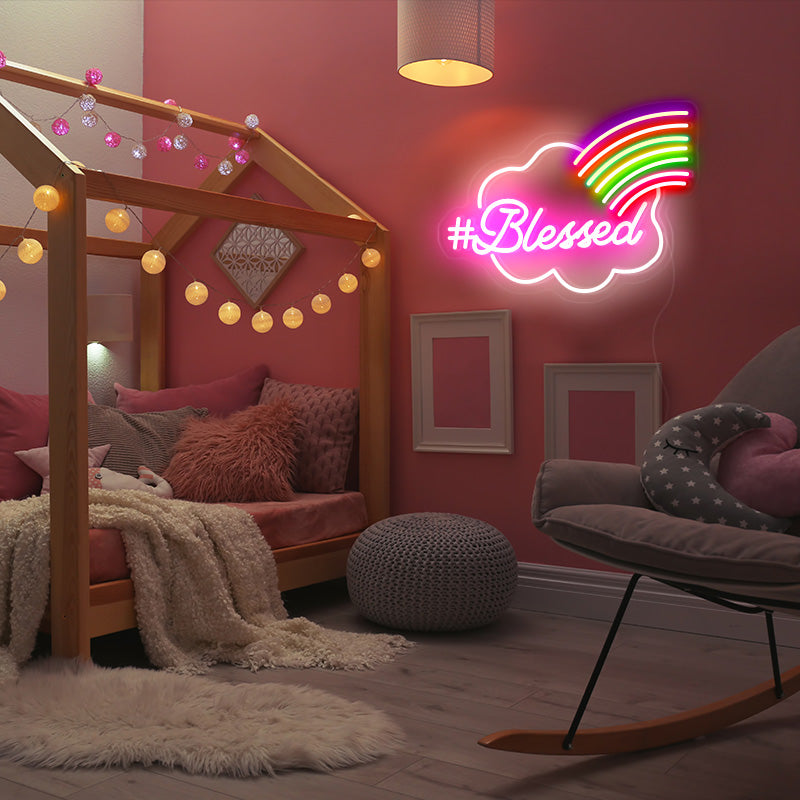 Rainbow #Blessed Neon Light