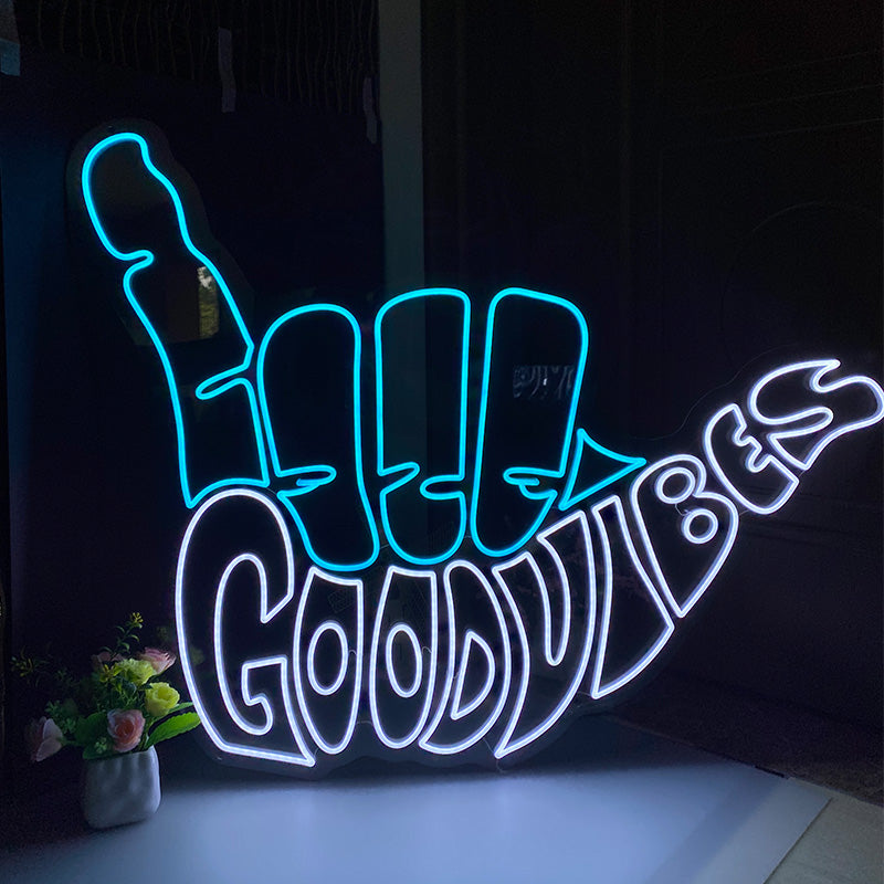 GOOD VIBES & Hand Shaka neon art